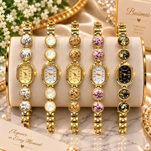 Bosimat luxury quartz bracelet watches for women Oval dial colorful stone plate