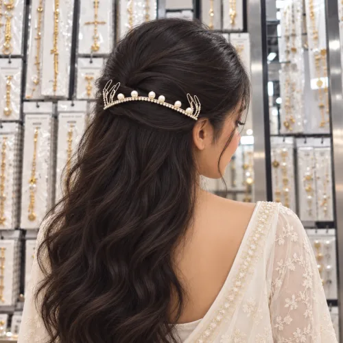 Copper Backhead Crown hairband Silver body with pearl style