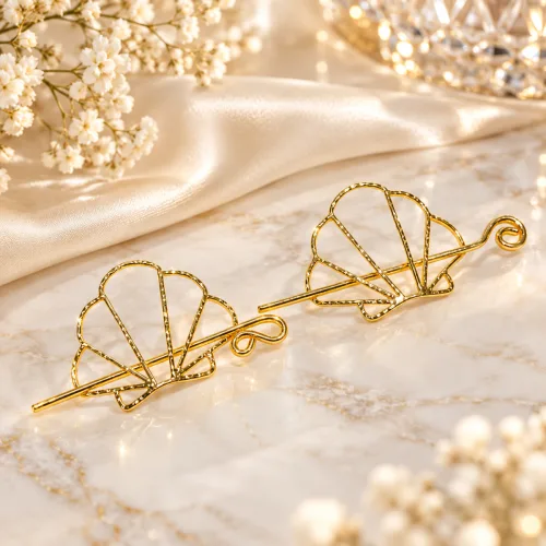 Copper Hair Slide Barrette With Stick Seashell Style