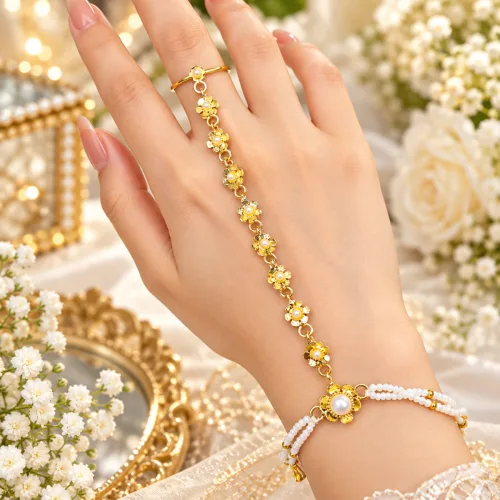 Copper Hathphool Series White Floral with pearl style