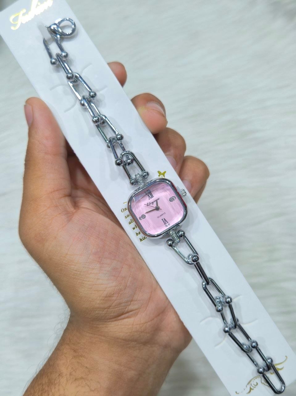 Watch Chain bracelet Glass Quartz Dial Silver