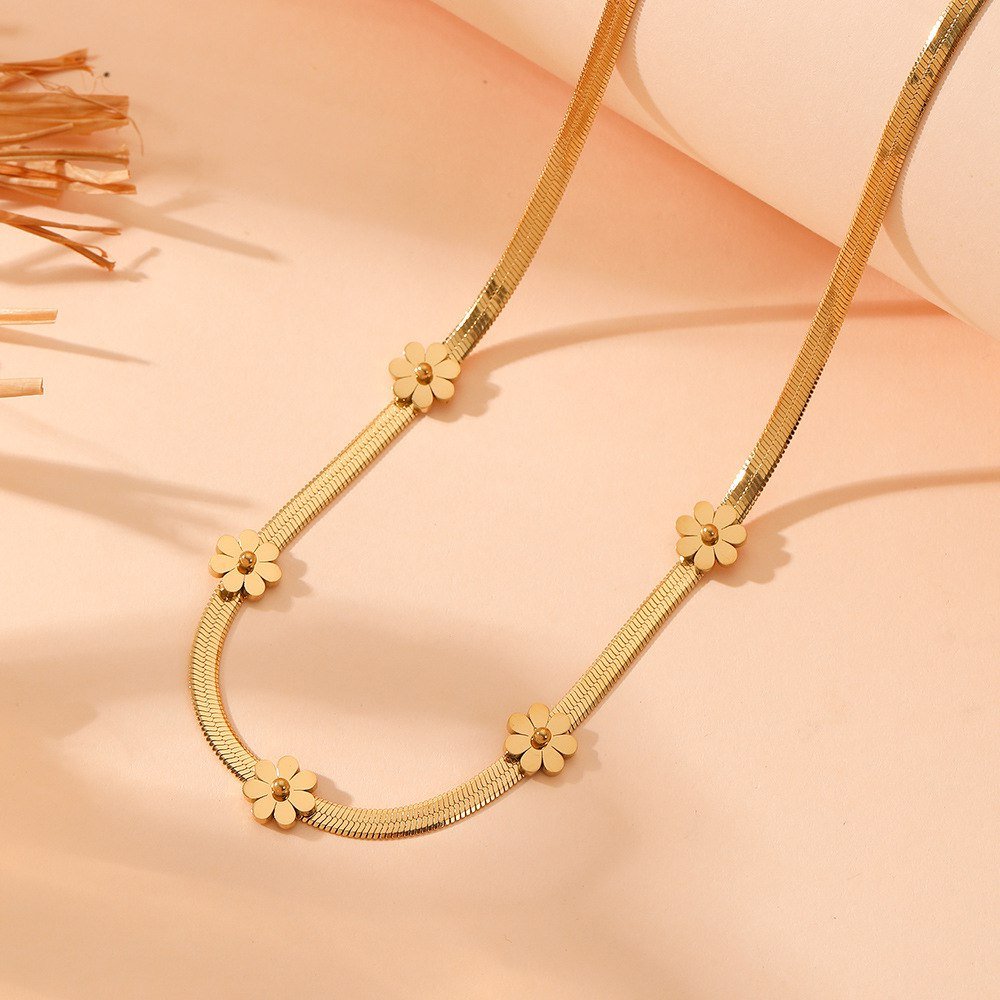 SS Steel Gold Daisy Necklace for woman# 4