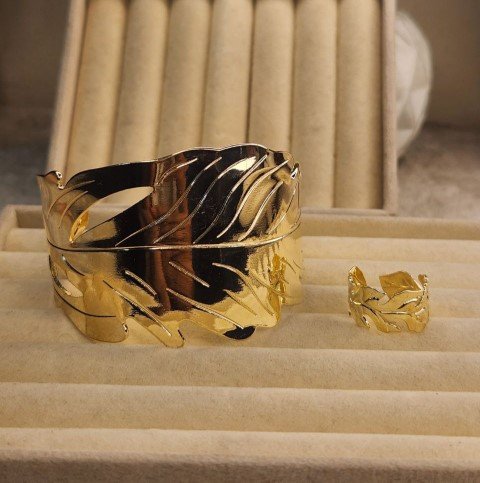 Cuff Bangle Bracelet With Ring #17