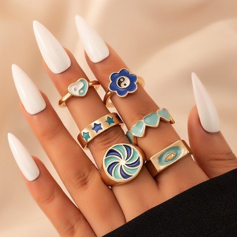 6 Piece Mena Sky Blue Ring Set-RGS_G3SK