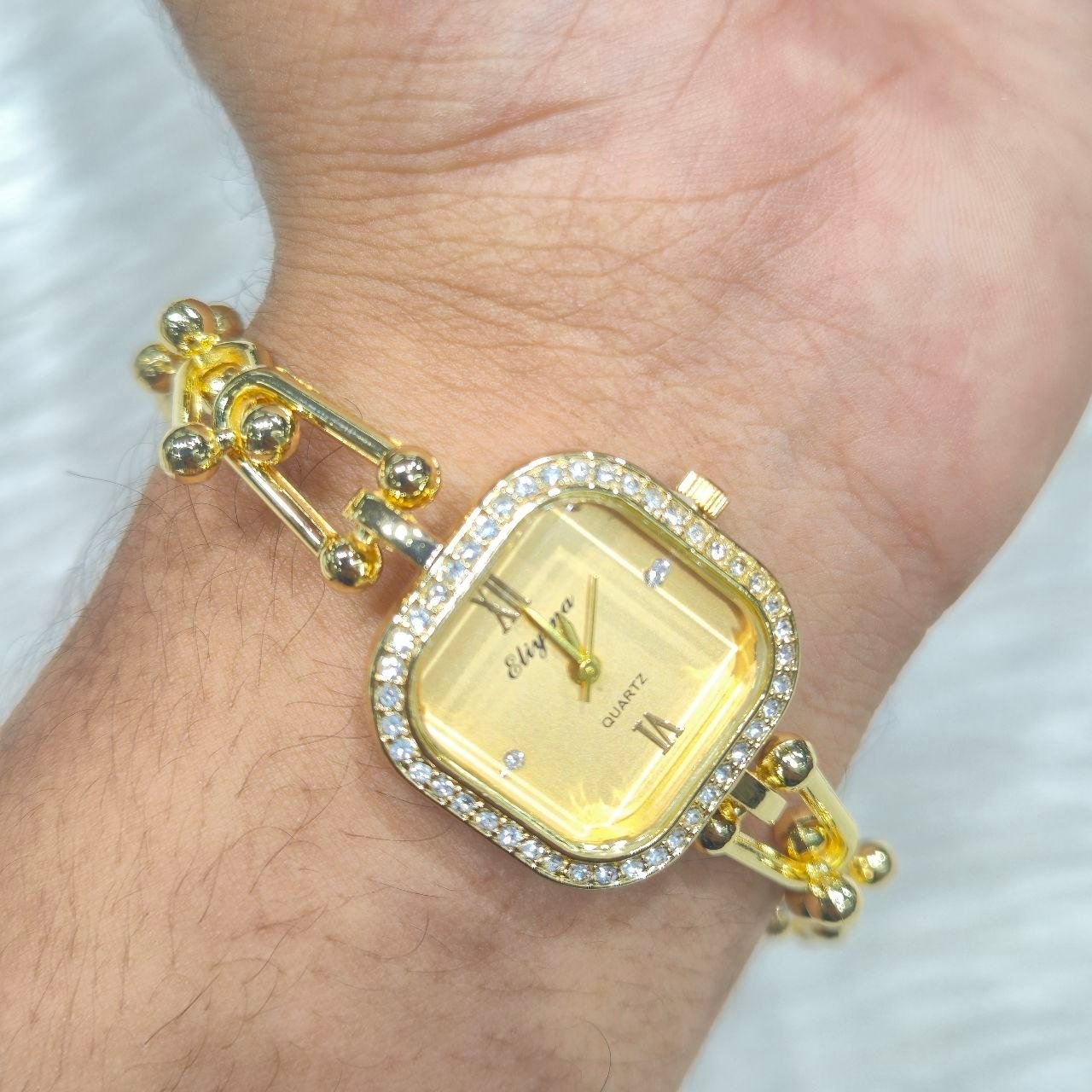 Watch Chain Stone bracelet Glass Quartz Dial Gold