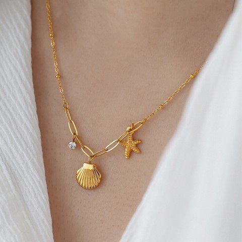 18K Gold Titanium Steel Starfish Necklace